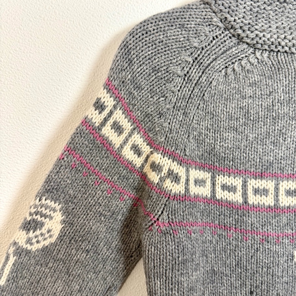 TNA 100% Lambswool Deer Fair Isle Zip Cardigan Sweater Medium Grey Nordic Cabin - Picture 13 of 15